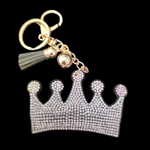 Clear Rhinestone Crown Bag Charm – Sparkly Royal Keychain Accessory